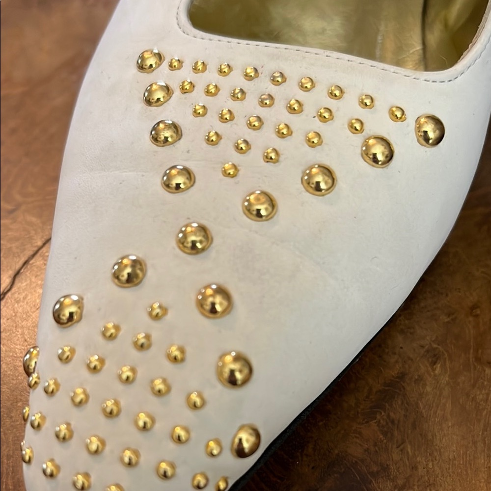 Escada White and Gold Flats with Geometric Embellishments - Picture 4 of 15